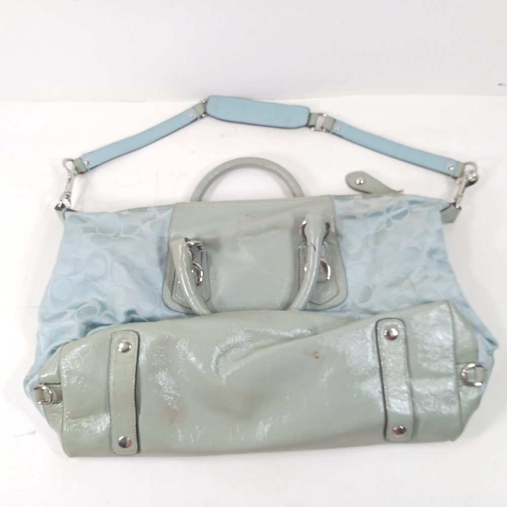 Coach Ashley Signature Satchel Light Blue Jacquard Patent Leather Bag F15440 - Picture 4 of 12